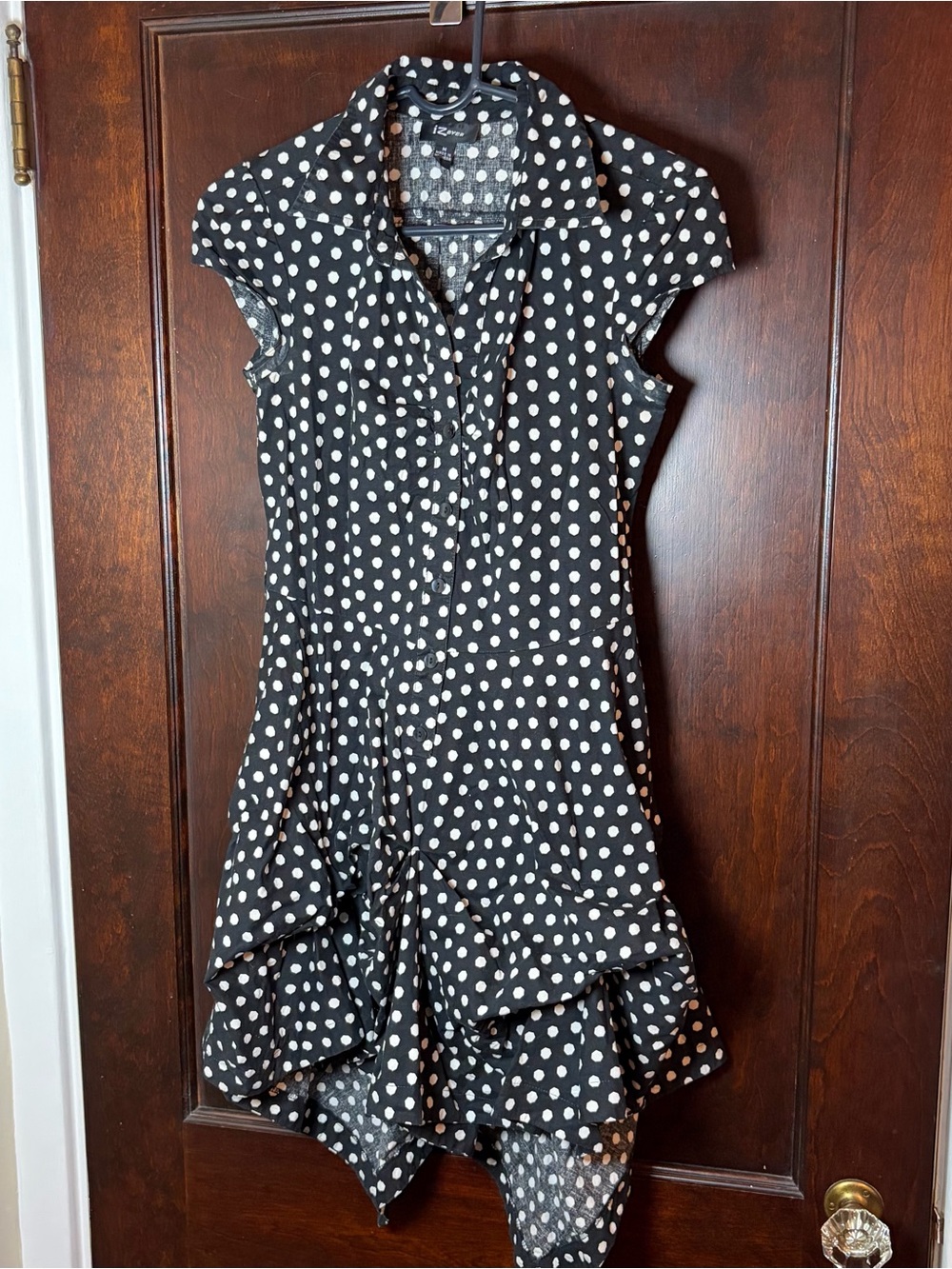 Y2K Polka Dot Dress Size Medium iZ Byer Black White Ruffle Skater Retro Indie